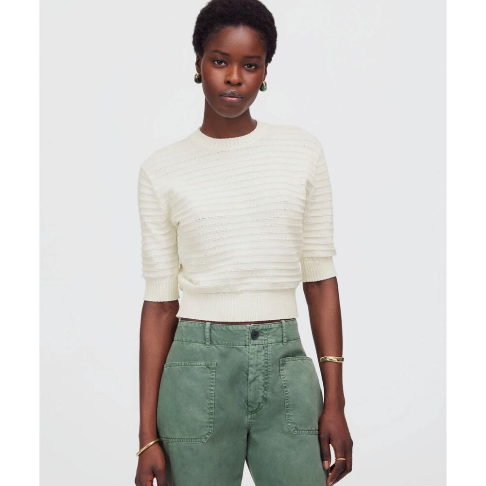 NWT Madewell Textural Stitch Cotton Sweater Tee Crewneck Lighthouse Cream XXL